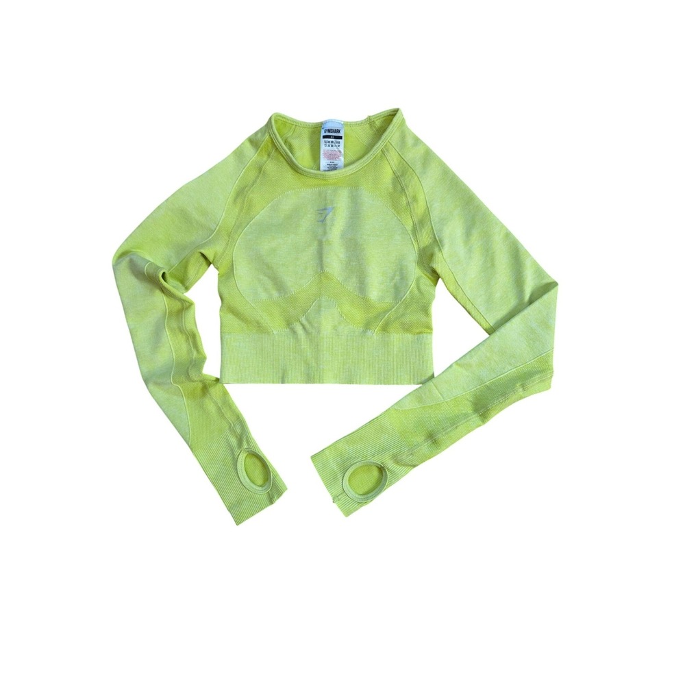 Gymshark Seamless Long Sleeve Crop Top Cropped Workout Athletic Lime Green XS